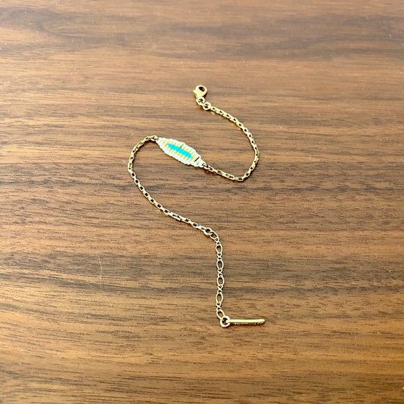 Gold, White & Turquoise Delicate Beaded Bracelet - Picture 3 of 3